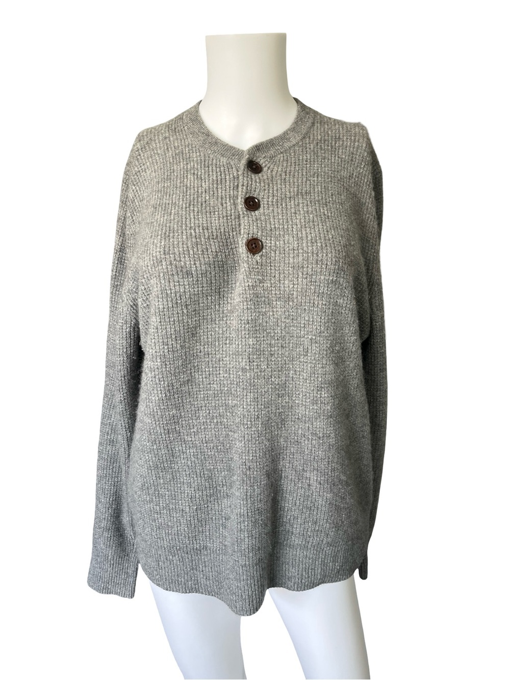 Brooks Brothers Gray Cashmere Sweater Henley Pullover Waffle Knit Size Small